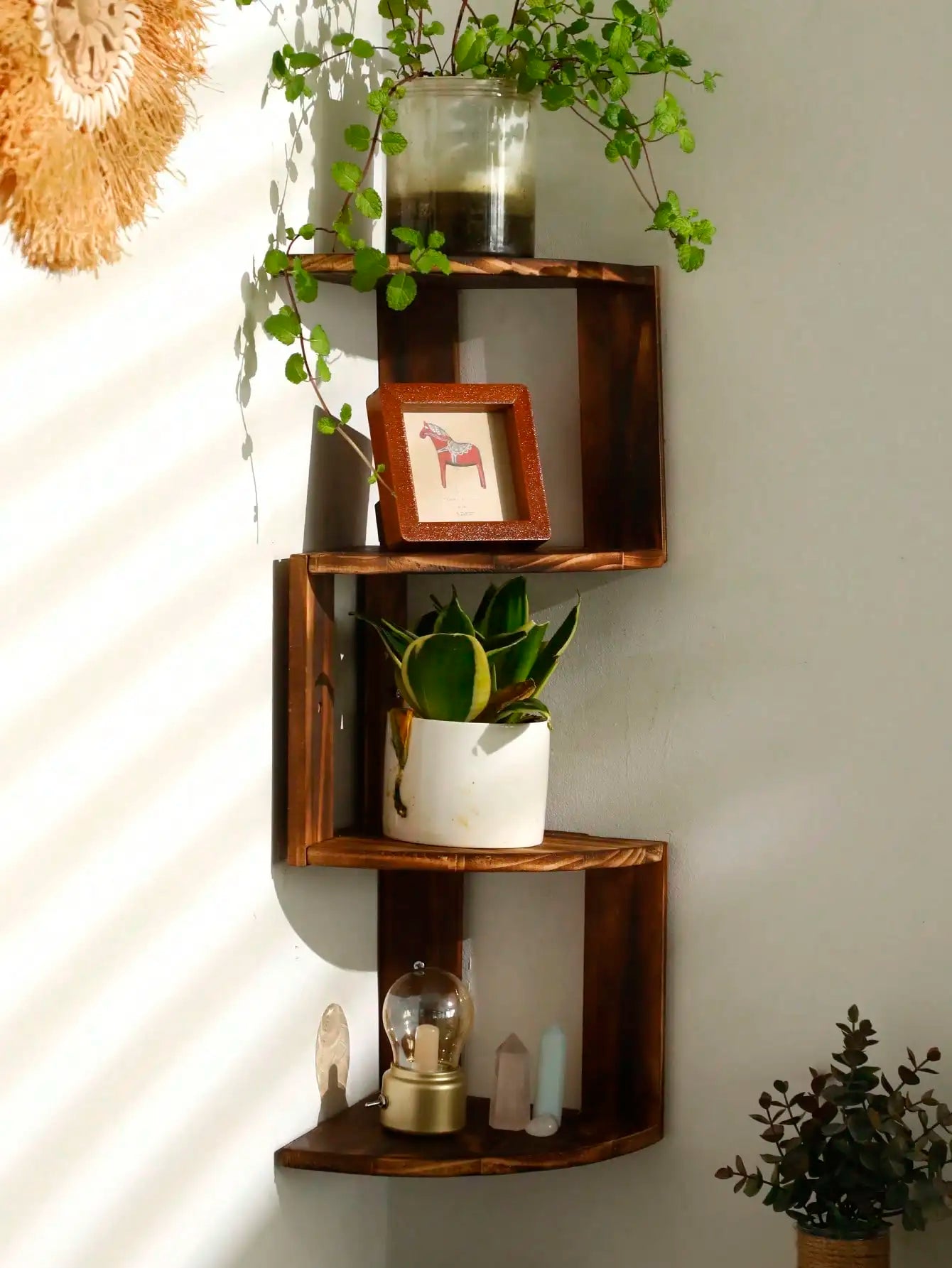 2/4-Tier Wall Shelf PVC Corner Bookshelf Shelf Corner Floating Shelves Kitchen Organizers Storage Living Room Home Decorations