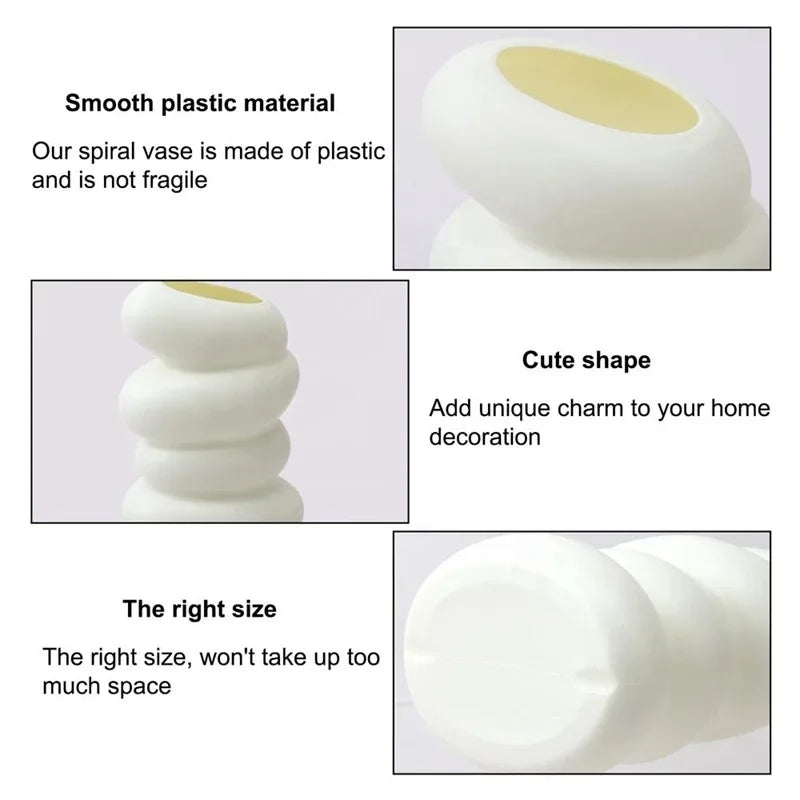 1PC Plastic Spiral White Vase Nordic Creative Flower Arrangement Container for Kitchen Living Bedroom Home Decoration Ornamen