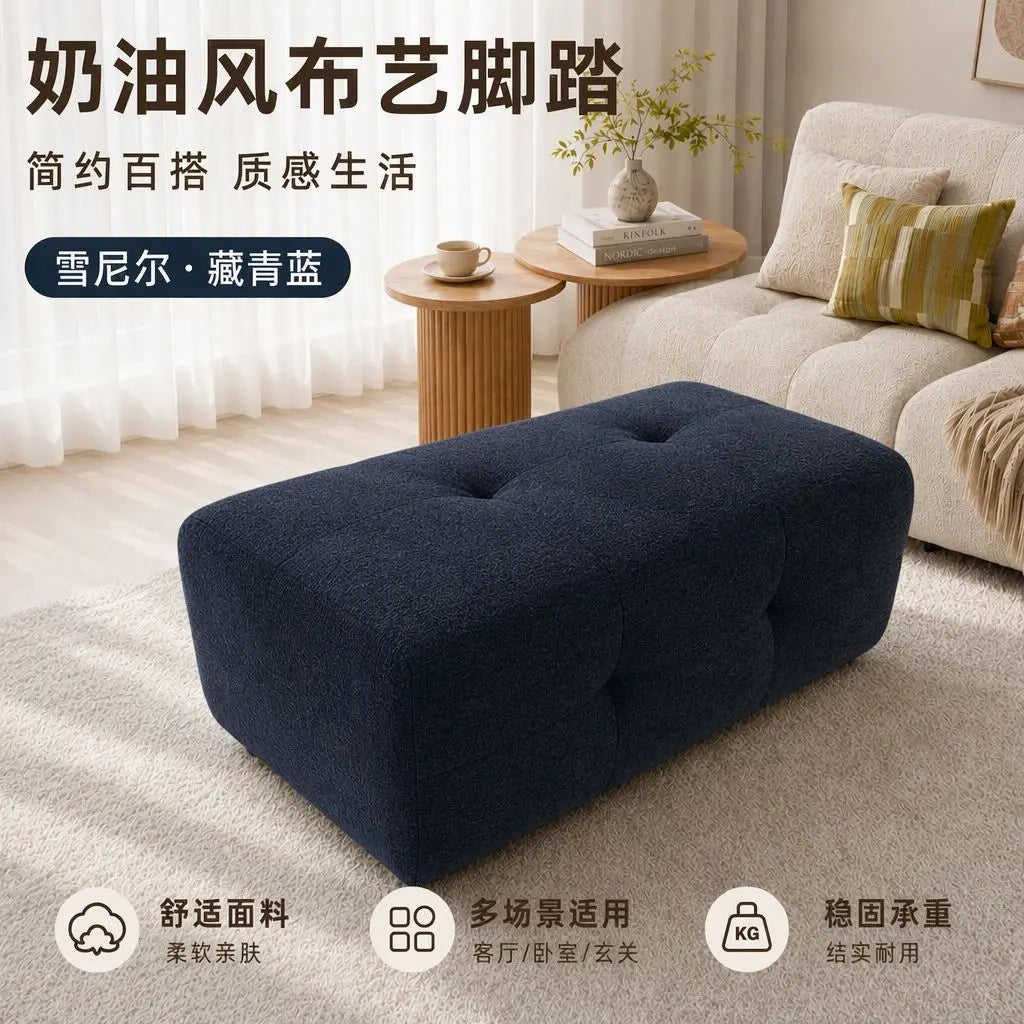 Cotton Linen Square Ottoman Footstool Living Room