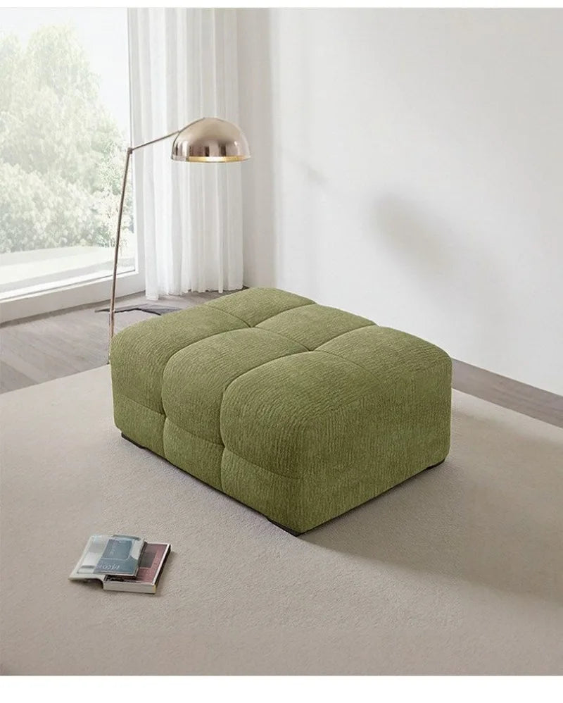 Cotton Linen Square Ottoman Footstool Living Room