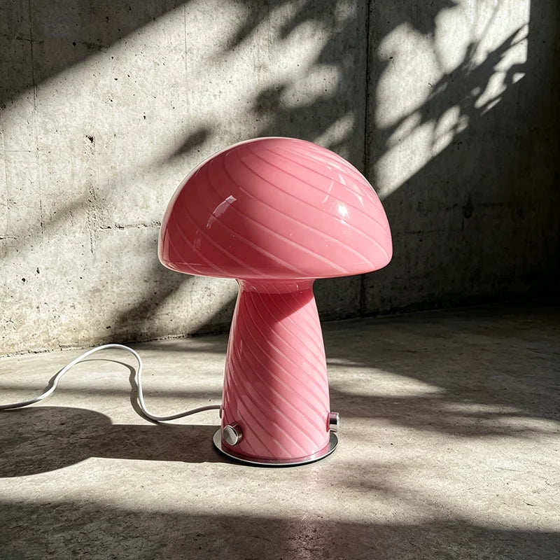 Mid Century Murano Glass Mushroom Table Lamp, Plug-In LED Bedside Light for Retro Aesthetic Living Room Home Decor