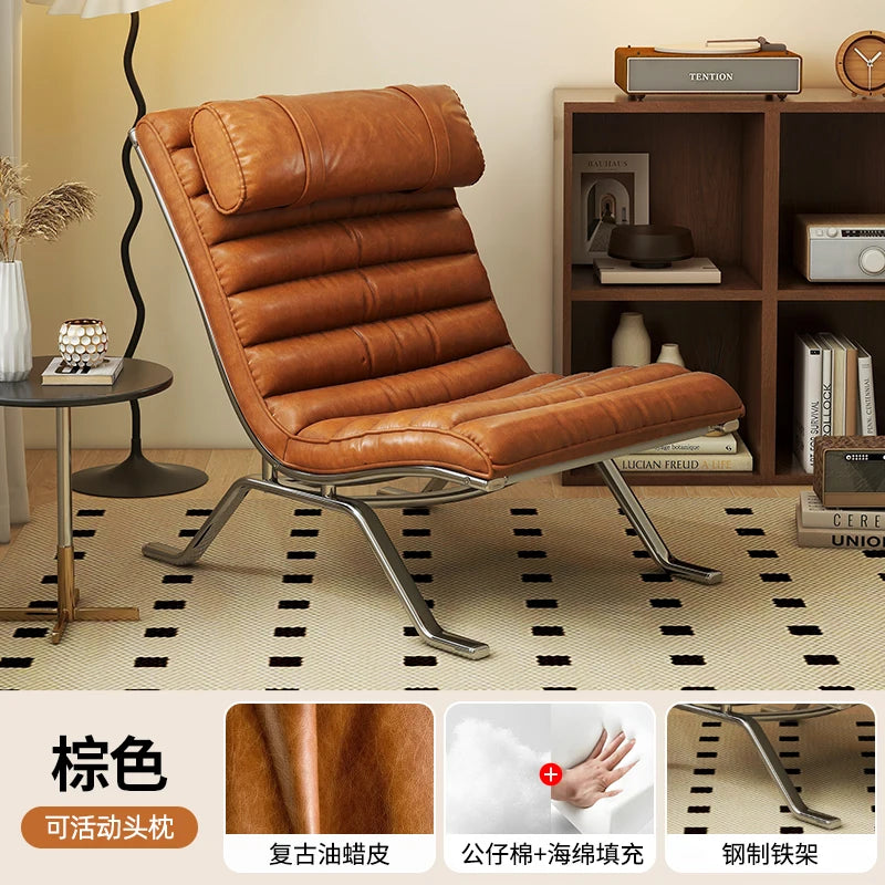 Single Sofa Chair Minimalist Light Luxury Living Room Middle-Aged Style High-End Designer Sofa Chair Lazy Leisure Recliner