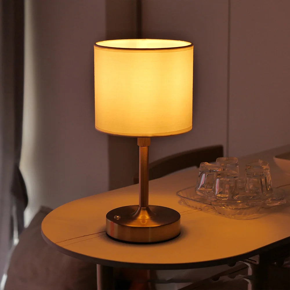 Fabric Desk Lamp Rechargeable Touch Table Lamp Replaceable E12 Bulb 2700K for Restaurant Hotel Room Bedside Decor Lighing