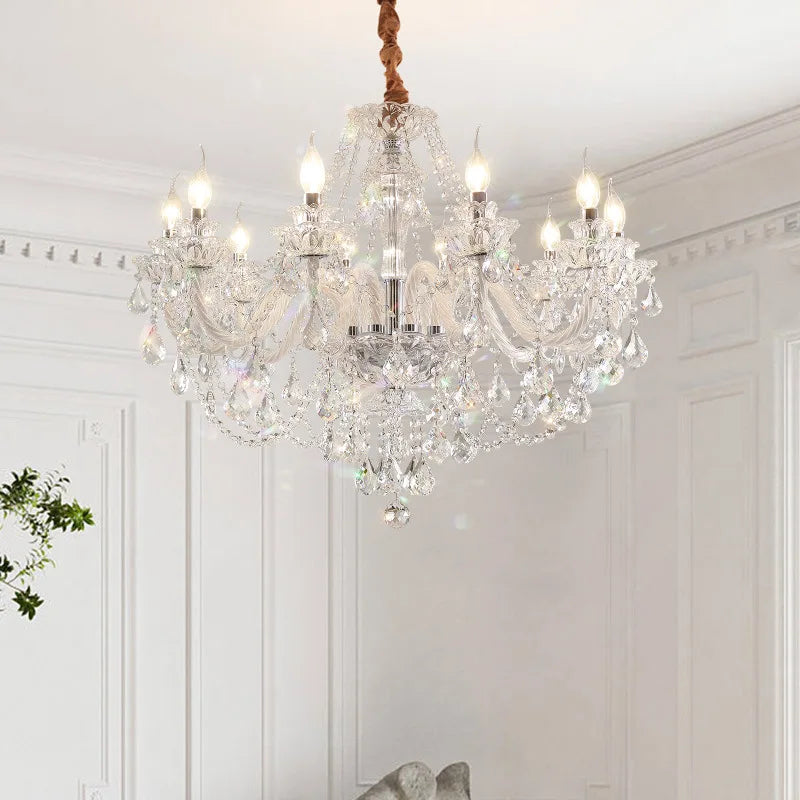 French Lustre Crystal E14 Chandelier Living Room Decor White Glass Pendant Lights Led Ceiling Chandelier for Bedroom Led Lampara