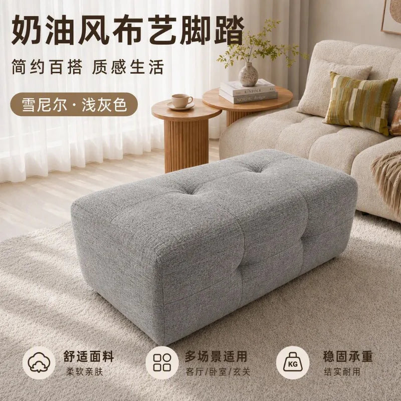 Cotton Linen Square Ottoman Footstool Living Room
