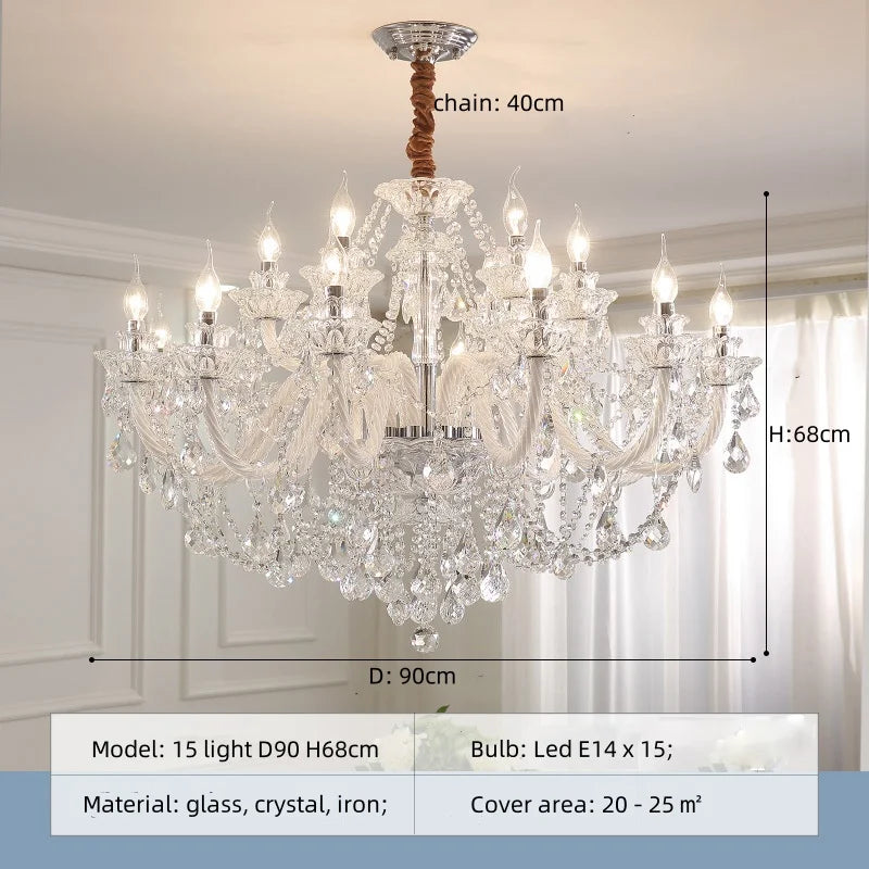 French Lustre Crystal E14 Chandelier Living Room Decor White Glass Pendant Lights Led Ceiling Chandelier for Bedroom Led Lampara