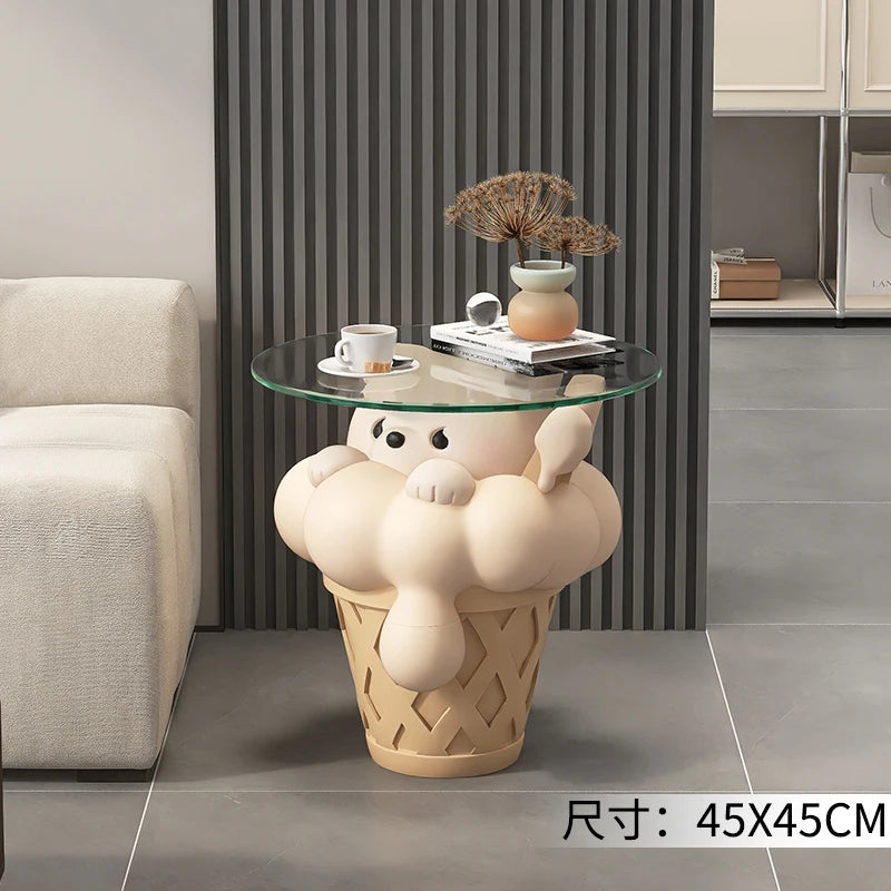 Home Decor Bear Statues round Glass Side Table Nordic Living Room Creative Animal Sculpture Coffee Tables Bedroom Bedside Tables