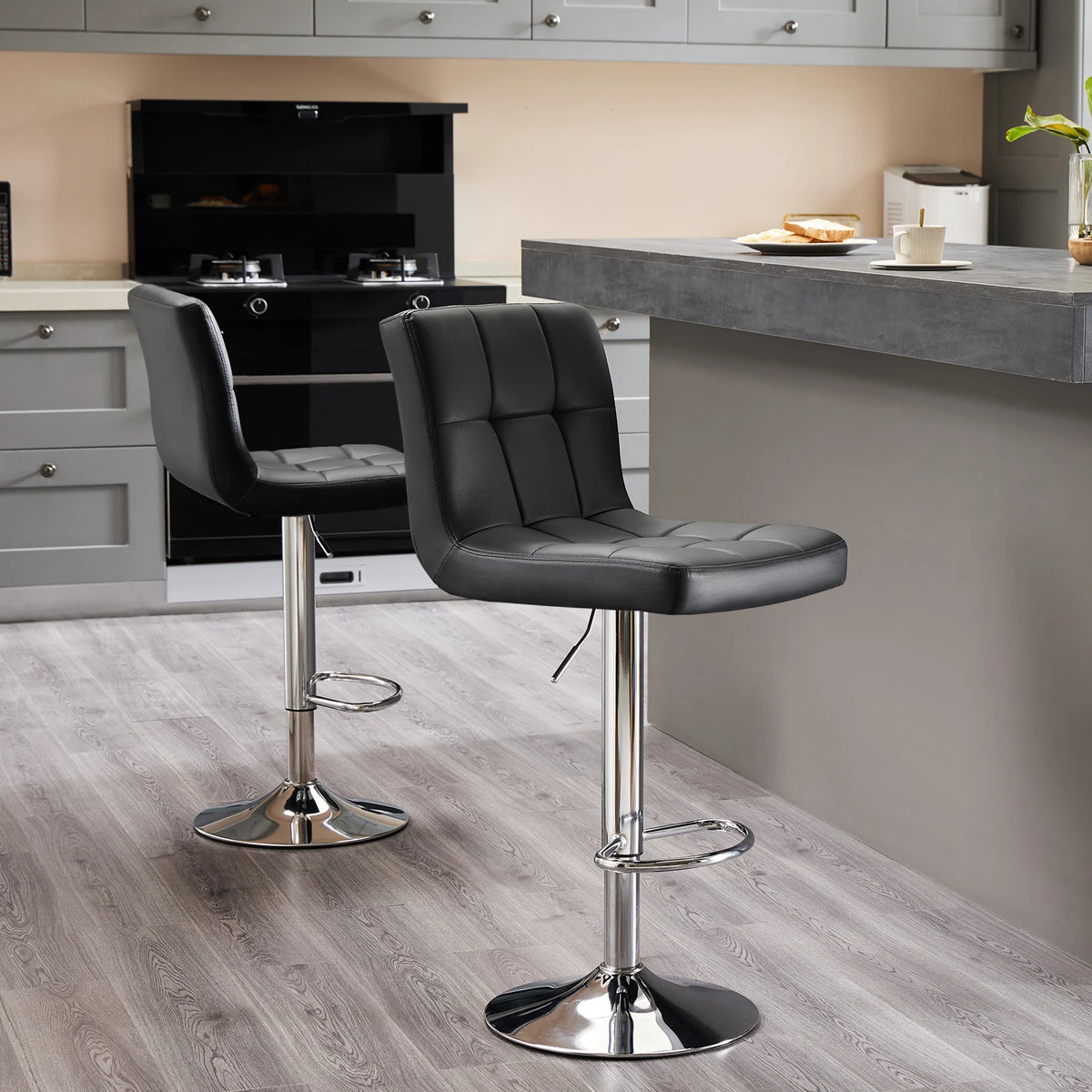PU Leather Bar Stools Set of 2,Upholstered Counter Height Bar Stools,Sgs Certified Gas Gylinder Comfortbale Backrest
