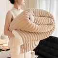 Cozy Fluffy Coral Fleece Blanket Thick Warm Striped Winter Duvets Soft Plush Sofa Throw Blanket Queen Bedroom Bedspread for Home