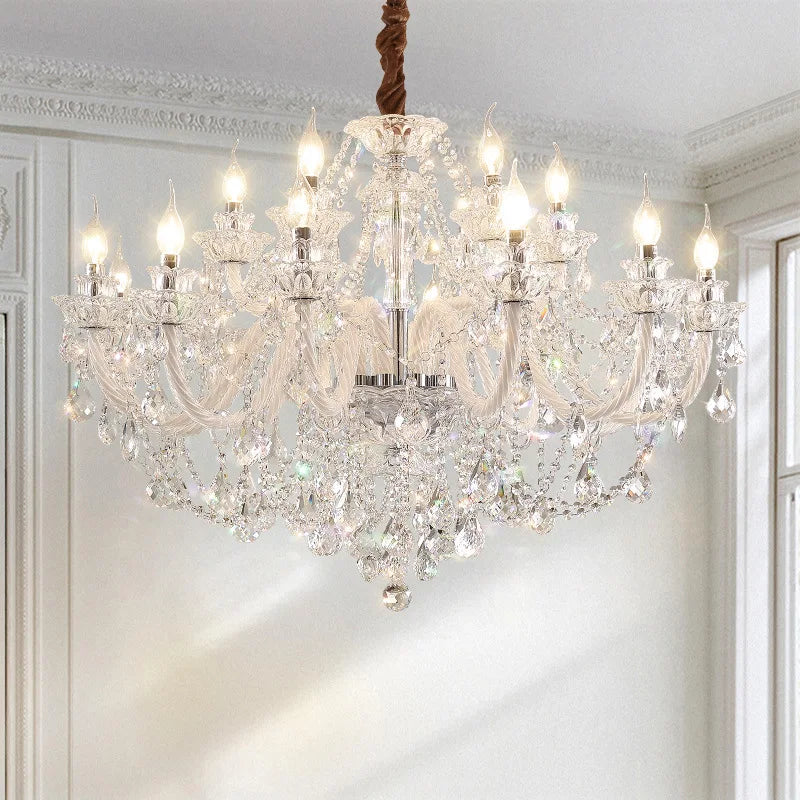 French Lustre Crystal E14 Chandelier Living Room Decor White Glass Pendant Lights Led Ceiling Chandelier for Bedroom Led Lampara