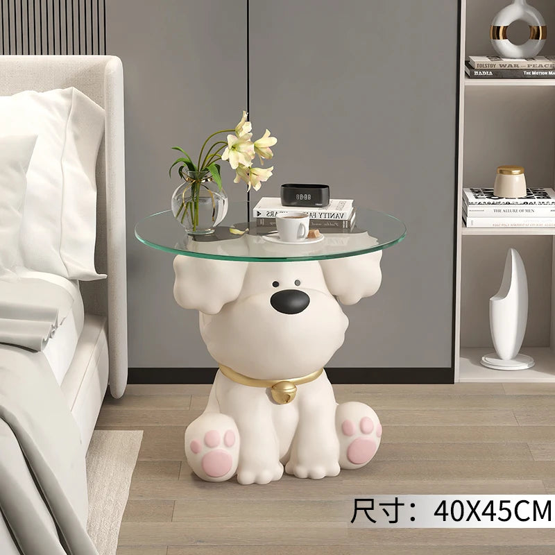 Home Decor Bear Statues round Glass Side Table Nordic Living Room Creative Animal Sculpture Coffee Tables Bedroom Bedside Tables