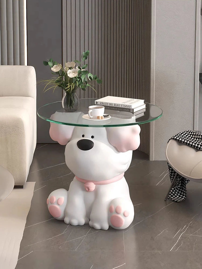 Home Decor Bear Statues round Glass Side Table Nordic Living Room Creative Animal Sculpture Coffee Tables Bedroom Bedside Tables