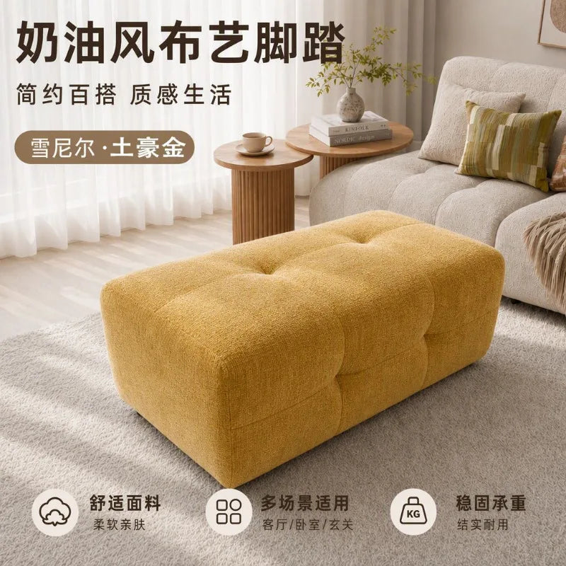 Cotton Linen Square Ottoman Footstool Living Room
