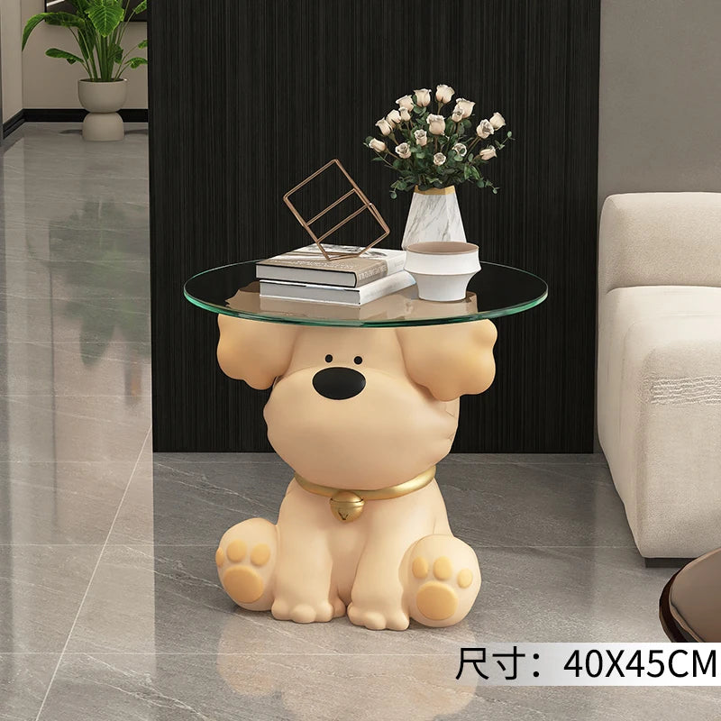 Home Decor Bear Statues round Glass Side Table Nordic Living Room Creative Animal Sculpture Coffee Tables Bedroom Bedside Tables