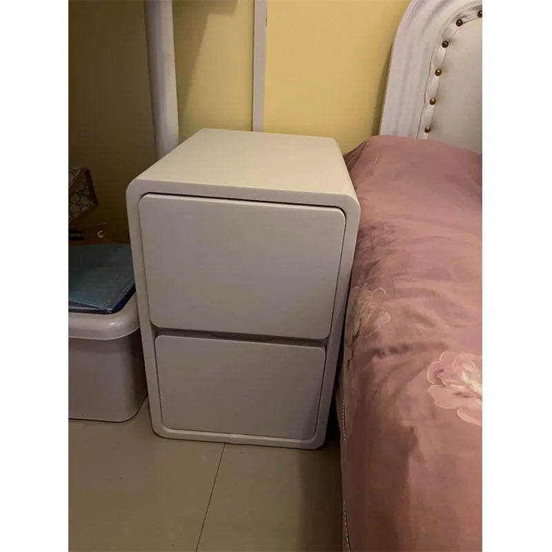 Solid Wood Bedside Table with 2 Drawers No-Leg Design Small Nightstand for Bedroom Minimalist Narrow Storage Cabinet