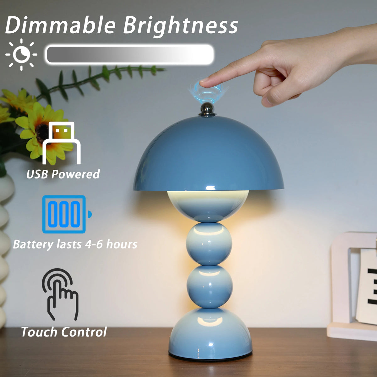 Ins Cream Style Bud Mushroom Desk Lamp, Viral Vintage Bubble Shape Ambient Light, 3 Colors Pink/Sky Blue/Wine Red Available, Eye