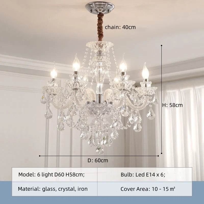 French Lustre Crystal E14 Chandelier Living Room Decor White Glass Pendant Lights Led Ceiling Chandelier for Bedroom Led Lampara