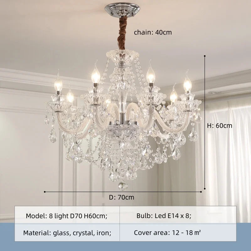 French Lustre Crystal E14 Chandelier Living Room Decor White Glass Pendant Lights Led Ceiling Chandelier for Bedroom Led Lampara