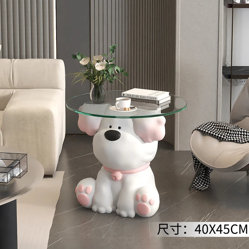 Home Decor Bear Statues round Glass Side Table Nordic Living Room Creative Animal Sculpture Coffee Tables Bedroom Bedside Tables
