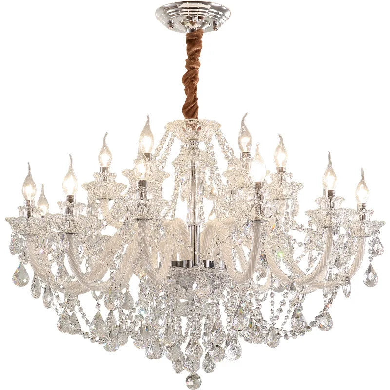 French Lustre Crystal E14 Chandelier Living Room Decor White Glass Pendant Lights Led Ceiling Chandelier for Bedroom Led Lampara