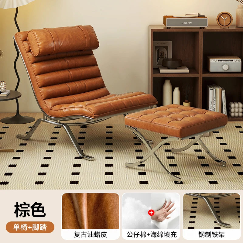 Single Sofa Chair Minimalist Light Luxury Living Room Middle-Aged Style High-End Designer Sofa Chair Lazy Leisure Recliner