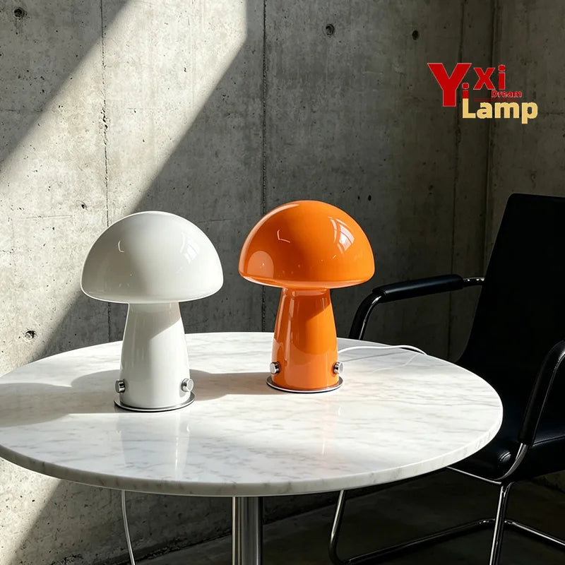 Mid Century Murano Glass Mushroom Table Lamp, Plug-In LED Bedside Light for Retro Aesthetic Living Room Home Decor